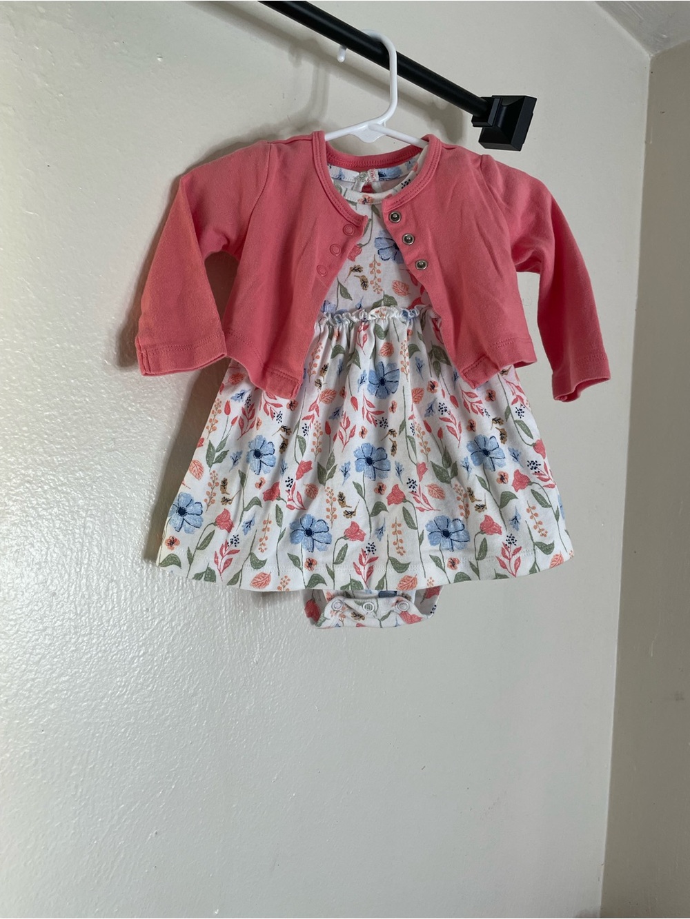 Carter’s 3-6M Coral Cardigan with Floral Baby Dress - Picture 1 of 7